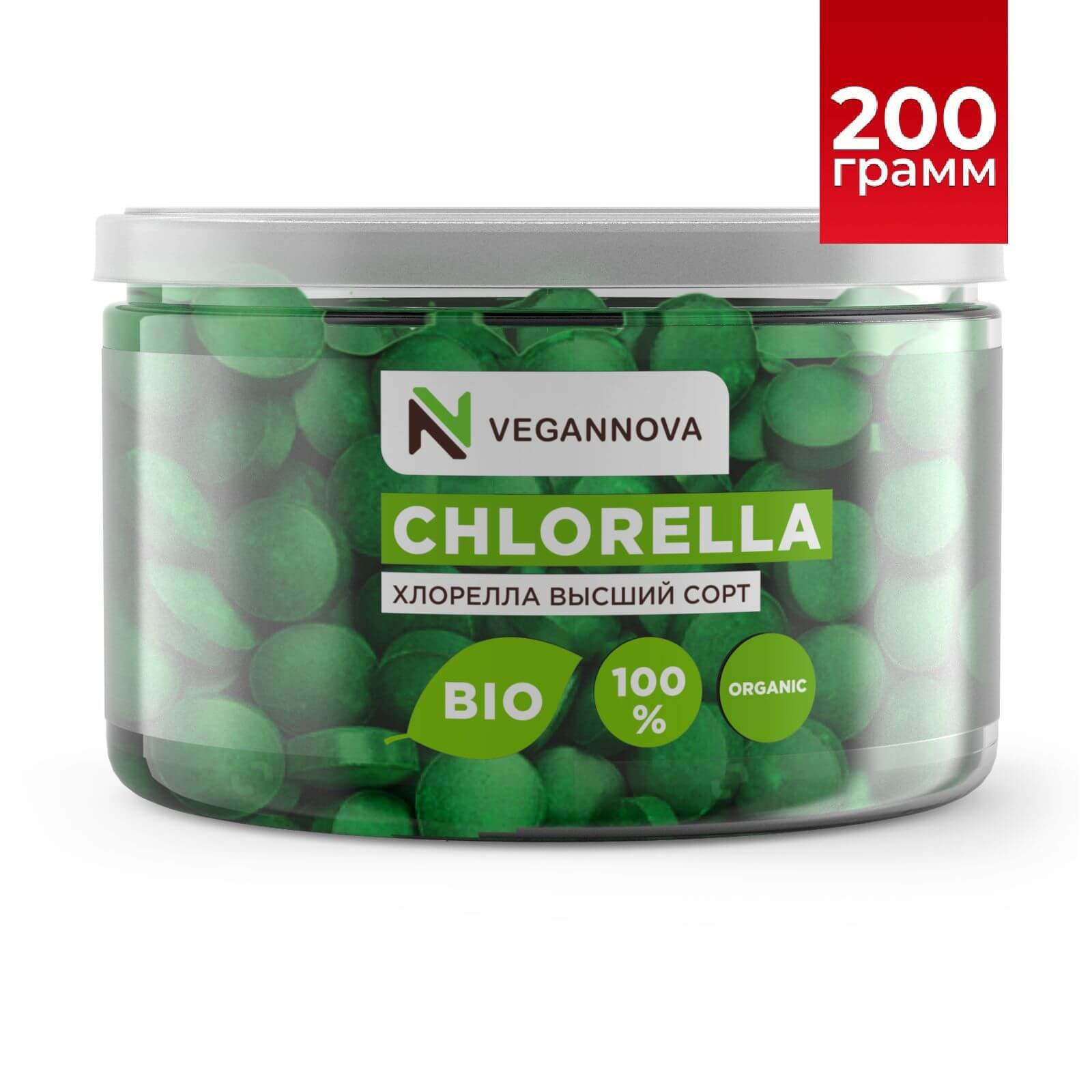 VeganNova Хлорелла в таблетках, для похудения, высшего качества, 200 г (800 таб)